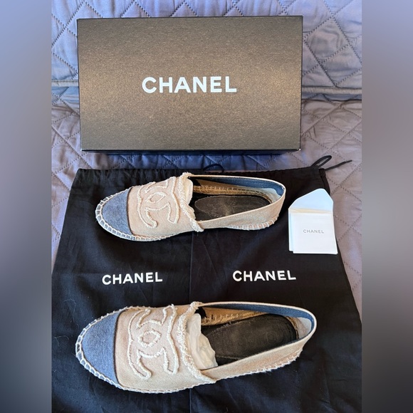 Chanel light brown(khaki)/denim Espadrilles - Picture 1 of 4